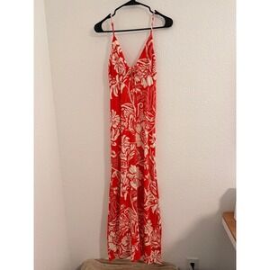 Paper Heart Anthropologie Red Floral Linen Blend Backless Maxi Dress Small